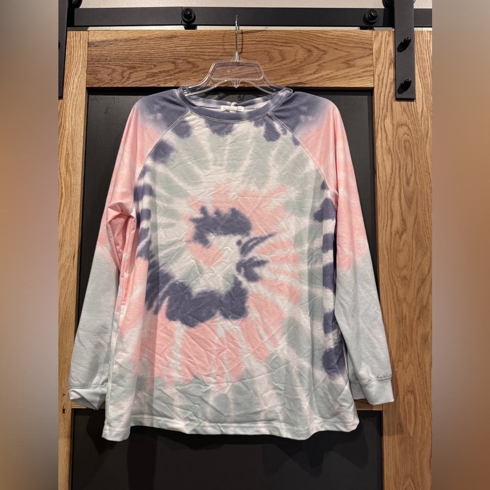 Tie-Dye Long Sleeve Top - Pink and Gray
